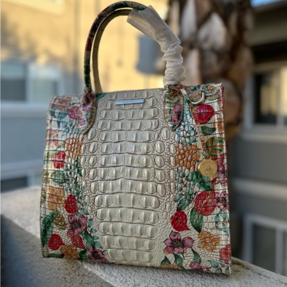 NWT BRAHMIN CAROLINE SATCHEL CROC-EMBOSSED LEATHER SHOULDER BAG FLORAL PRINT‎ - Picture 12 of 15